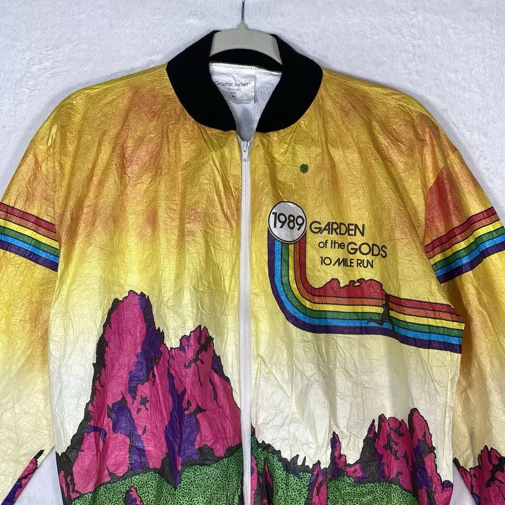 Vtg‎ 1989 Garden of the Gods 10 Mile Run Tyvek Jacket M 80s Neon Retro Running M